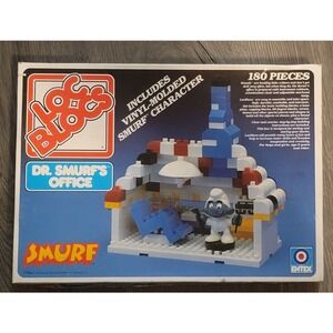 Vintage 1982 Loc Blocs Dr. Smurf's Office Incl. Figure, Missing 7 Pieces Entex